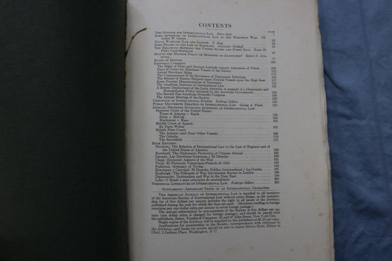 1916 JANUARY THE AMERICAN JOURNAL OF INTERNATIONAL LAW SOFTCOVER BOOK - K 3202
