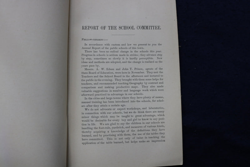 1891 TOWN OF UPTON SCHOOL COMMITTEE REPORT SOFTCOVER BOOK - K 798