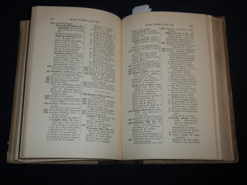 1890 WORCESTER DIRECTORY BY HENRY J. HOWLAND - MAP - KD 81X