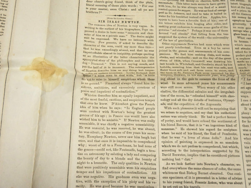 1856 JANUARY 19 LIFE ILLUSTRATED NEWSPAPER - ISAAC NEWTON - NP 4795