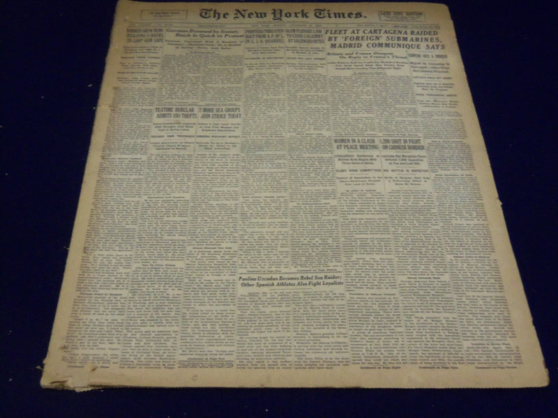 1936 NOV 23 NEW YORK TIMES - FLEET AT CARTAGENA RAIDED BY SUBMARINES - NT 2086