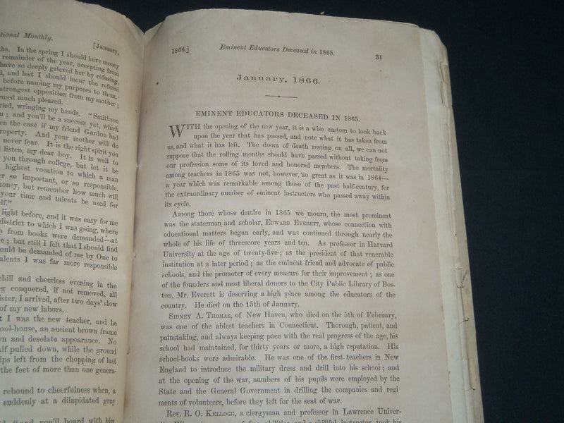 1866 JANUARY AMERICAN EDUCATIONAL MONTHLY MAGAZINE VOLUME 3 NO. 1 - J 4340