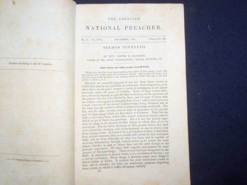 1842 THE AMERICAN NATIONAL PREACHER MONTHLY MAGAZINE - LOT OF 4 - J 9756