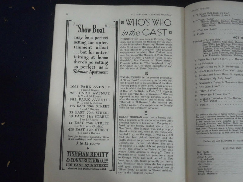 1932 OCTOBER 3 PLAYBILL PROGRAM - SHOW BOAT - HELEN MORGAN - J 6469