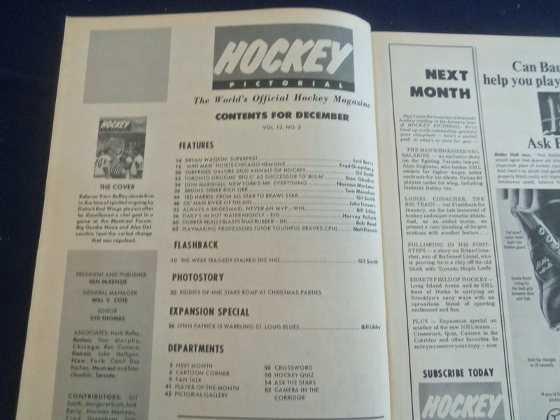 1966 DECEMBER HOCKEY PICTORIAL MAGAZINE - NICE COVER, PHOTOS & STORIES - ST 200R