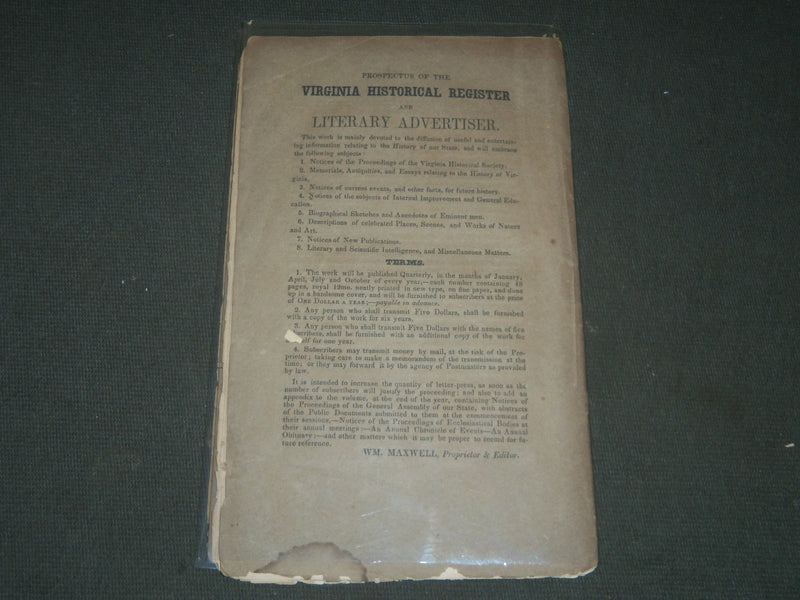1848 APRIL THE VIRGINIA HISTORICAL REGISTER & LITERARY ADVERTISER VOL.1- J 5260