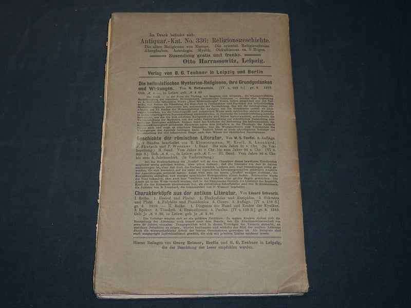 1910 ARCHIV FUR RELIGIONSWISSENSCHAFT GERMAN BOOK - RICHARD WUNSCH - J 5901