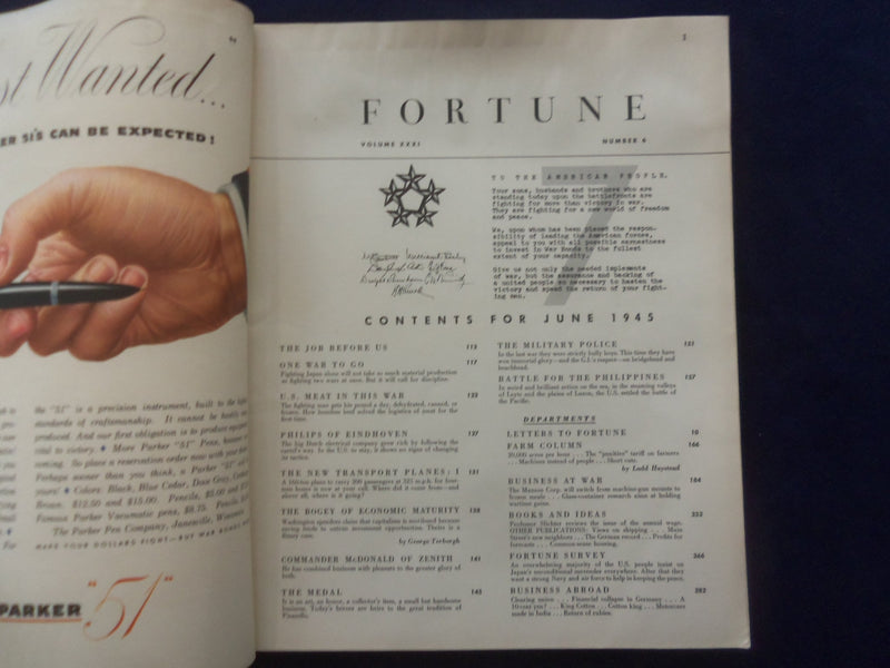 1945 JUNE FORTUNE MAGAZINE - GREAT COVER & ADS - F 924