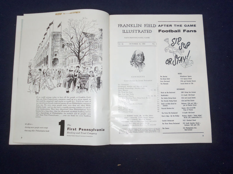 1959 OCTOBER 24 NAVY VS. PENNSYLVANIA FOOTBALL PROGRAM - NICE PHOTOS - J 9459