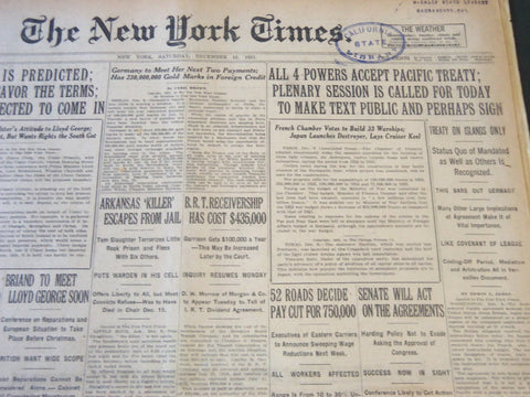 1921 DECEMBER 10 NEW YORK TIMES - ALL 4 POWERS ACCEPT PACIFIC TREATY - NT 6473