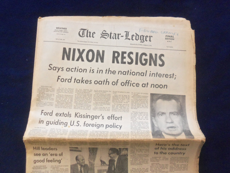 1974 AUGUST 9 THE STAR-LEDGER NEWSPAPER - NIXON RESIGNS - NEWARK, NJ - NP 6429