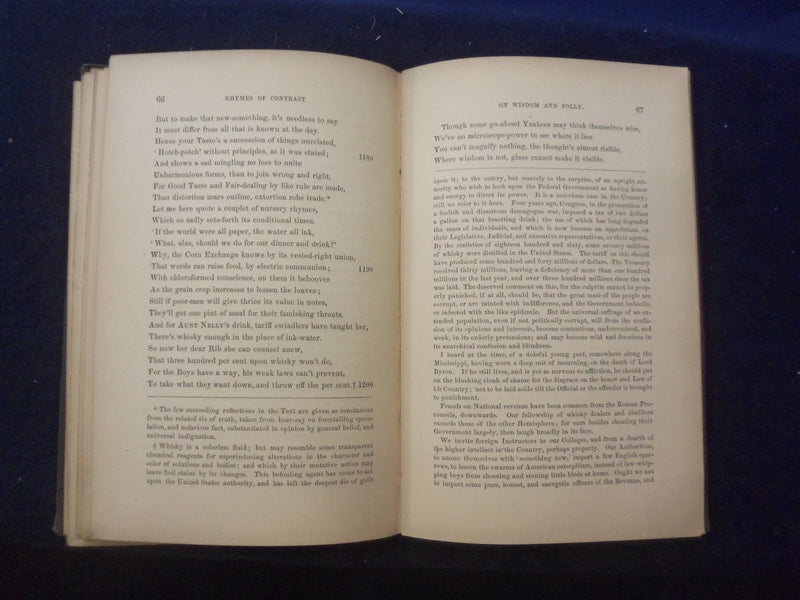 1869 RHYMES OF CONTRAST OF WISDOM AND FOLLY HARDCOVER BOOK BY JAMES RUSH-KD 8482