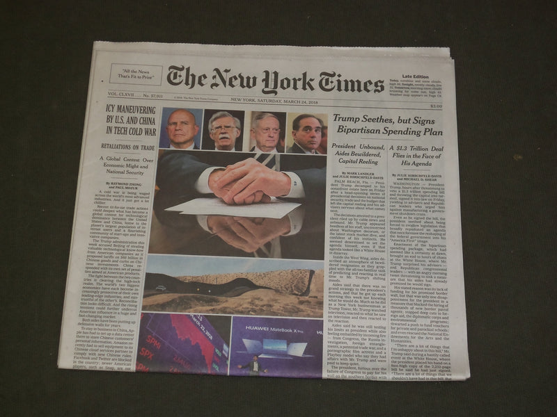 2018 MARCH 24 NEW YORK TIMES - TRUMP SEETHES, BUT SIGNS BIPARTISM SPENDING PLAN