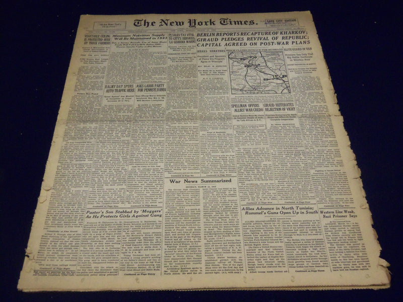 1943 MAR 15 NEW YORK TIMES - BERLIN REPORTS RECAPTURE OF KHARKOV - NT 1043