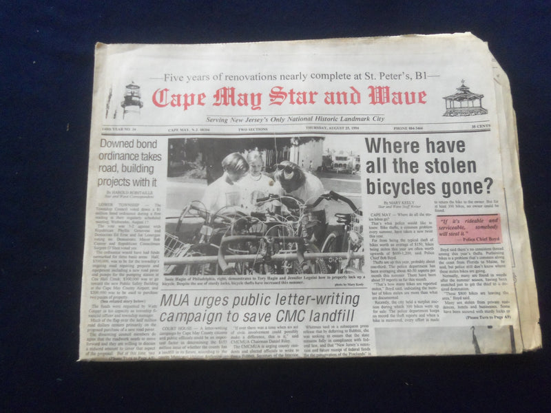1994 AUG 25 CAPE MAY STAR AND WAVE NEWSPAPER-WHERE ARE STOLEN BICYCLES?- NP 6114