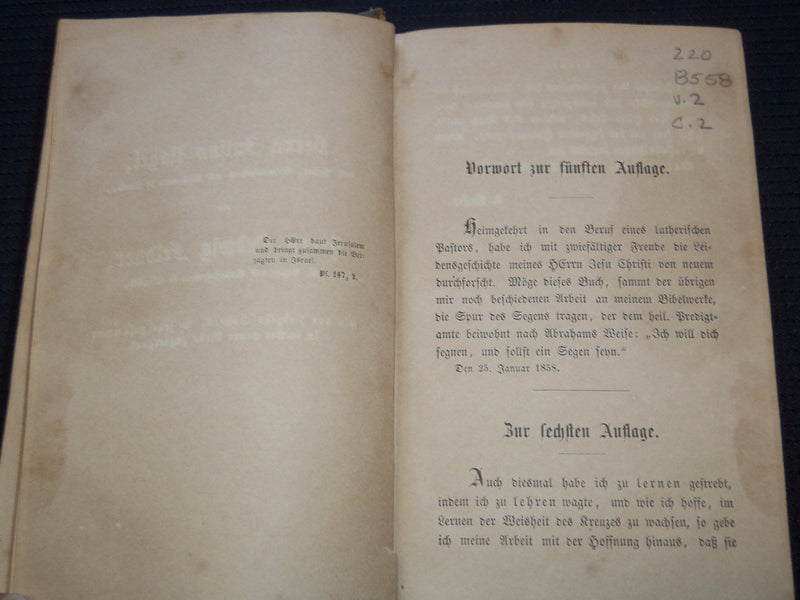 1860-1864 BESSER'S BIBELSTUNDEN VOLUME 1 & 2 - GERMAN - KD 7822