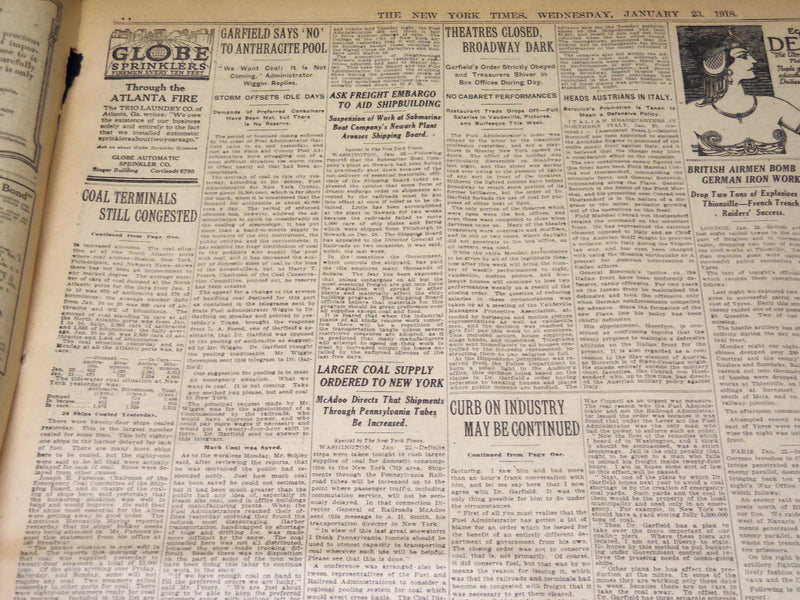 1918 JANUARY 23 NEW YORK TIMES - SENATE READY FOR WAR CABINET FIGHT - NT 7939