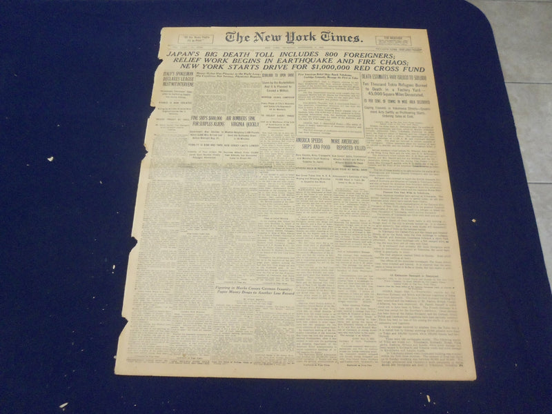 1923 SEP 6 NEW YORK TIMES - JAPAN DEATH TOLL INCLUDES 800 FOREIGNERS - NT 9350