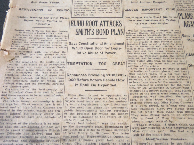 1925 JUNE 4 NEW YORK TIMES - ELIHU ROOT ATTACKS SMITH'S BOND PLAN - NT 5423