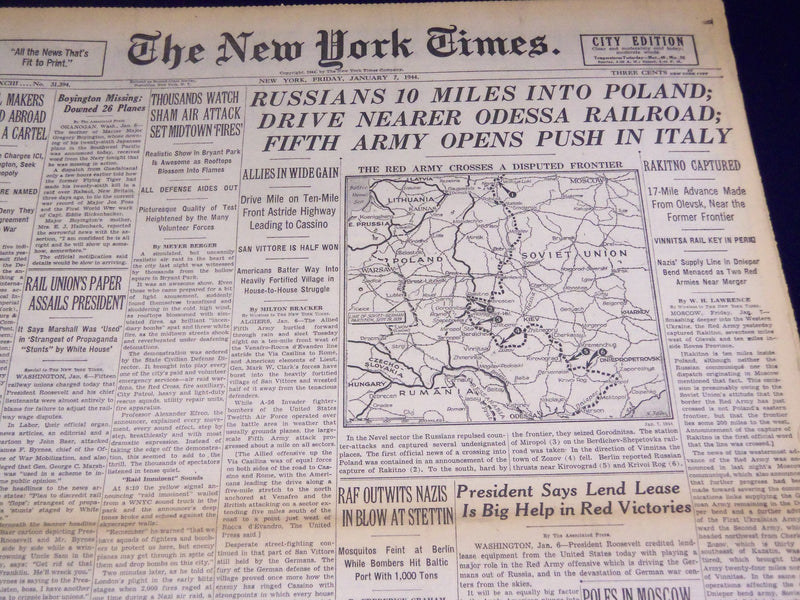 1944 JANUARY 7 NEW YORK TIMES - RUSSIANS 10 MILES INTO POLAND - NT 2588