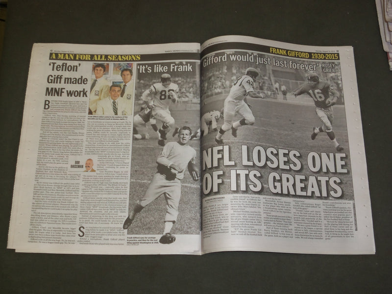 2015 AUGUST 10 NEW YORK DAILY NEWS - FRANK GIFFORD DIED - 1930-2015