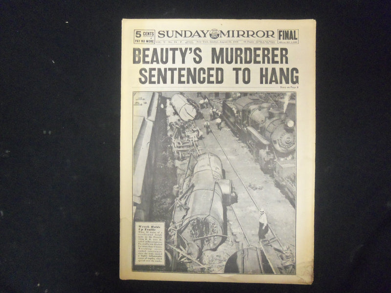 1936 AUGUST 23 NY SUNDAY MIRROR - BEAUTY'S MURDERER SENTENCED TO HANG - NP 2325
