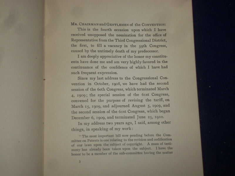 1910 SPEECH BY CHARLES G. WASHBURN - J 4450