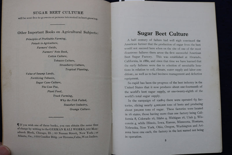 1910 SUGAR BEET CULTURE SOFTCOVER BOOK - K 1378