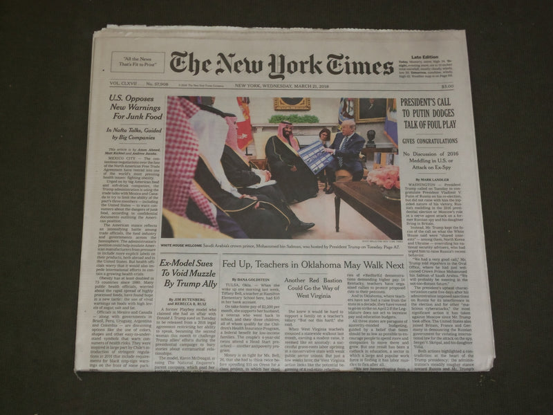 2018 MARCH 21 NEW YORK TIMES - TRUMP'S CALL TO PUTIN DODGES TALK OF FOUL PLAY