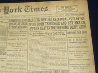 1920 NOVEMBER 5 NEW YORK TIMES - HARDING HAS ELECTORAL VOTE OF 404 - NT 8445