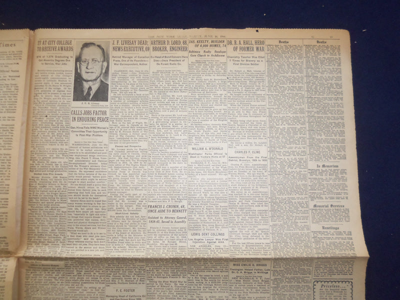 1944 JUNE 16 NEW YORK TIMES - SUPERFORTRESSES BOMB JAPAN PROPER - NP 6569