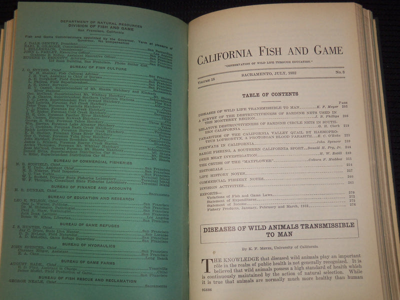 1930-1939 CALIFORNIA FISH AND GAME MAGAZINE BOUND VOLUME LOT OF 10 `- KD 10C