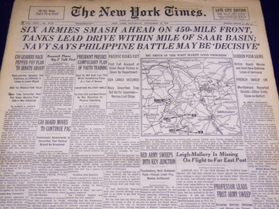 1944 NOVEMBER 18 NEW YORK TIMES - TANKS WITHIN MILE OF SAAR BASIN - NT 2357