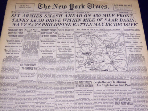 1944 NOVEMBER 18 NEW YORK TIMES - TANKS WITHIN MILE OF SAAR BASIN - NT 2357