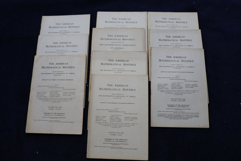 1922 THE AMERICAN MATHEMATICAL MONTHLY MAGAZINE - LOT OF 10 - O 3388