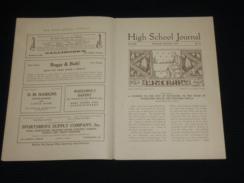 1915 NOVEMBER & CHRISTMAS HIGH SCHOOL JOURNAL LOT OF 2 - PITTSBURGH - J 6950