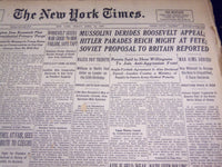 1939 APR 21 NEW YORK TIMES - MUSSOLINI DERIDES FDR HITLER PARADES REICH - NT 581