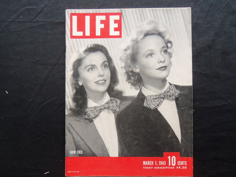 1943 MARCH 1 LIFE MAGAZINE - BOW TIES IN FASHION - L 328