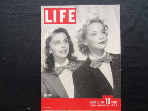 1943 MARCH 1 LIFE MAGAZINE - BOW TIES IN FASHION - L 328