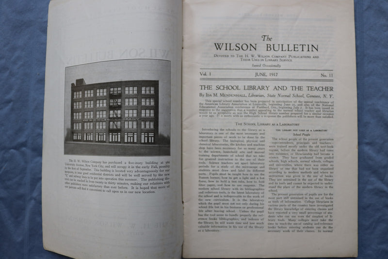 1917-1920 THE WILSON BULLETIN - THE SCHOOL LIBRARY NUMBER - LOT OF 4 - K 2966