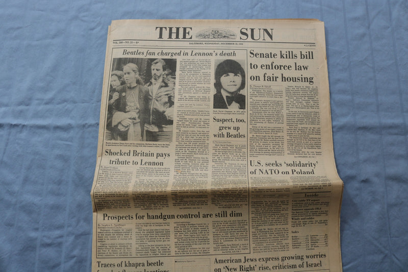 1980 DECEMBER 10 THE SUN NEWSPAPER-BALTIMORE, MD- JOHN LENNON MURDERED - NP 9215