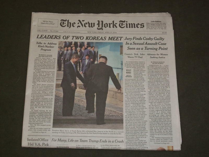 2018 APRIL 27 NEW YORK TIMES - LEADERS OF NORTH AND SOUTH KOREA MEET