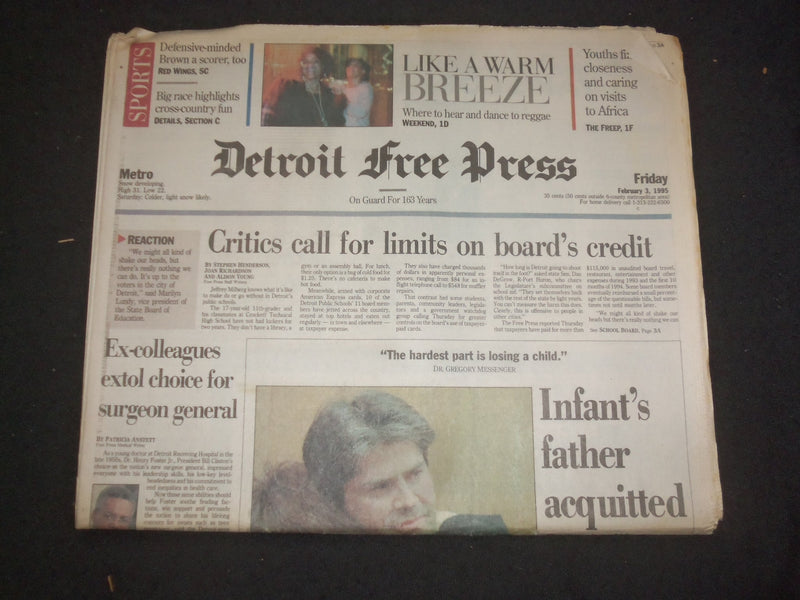 1995 FEB 3 DETROIT FREE PRESS NEWSPAPER - INFANT'S FATHER ACQUITTED - NP 7658