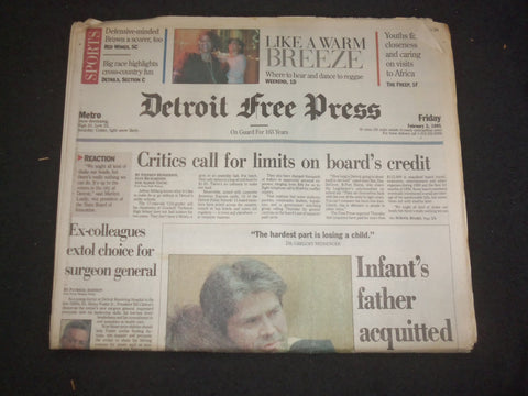 1995 FEB 3 DETROIT FREE PRESS NEWSPAPER - INFANT'S FATHER ACQUITTED - NP 7658