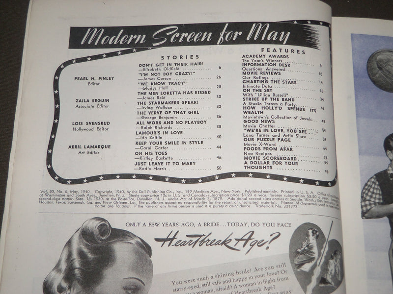 1940 MAY MODERN SCREEN MOVIE MAGAZINE - GINGER ROGERS COVER - NICE ADS - M 130