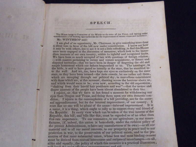 1846 MR. WINTROP OF MASSACHUSETTS THE RIVER AND HARBOR BILL SPEECH - J 9000
