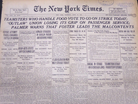 1920 APRIL 15 NEW YORK TIMES - BABE RUTH MUFFS IN FIRST YANKEE GAME - NT 5300
