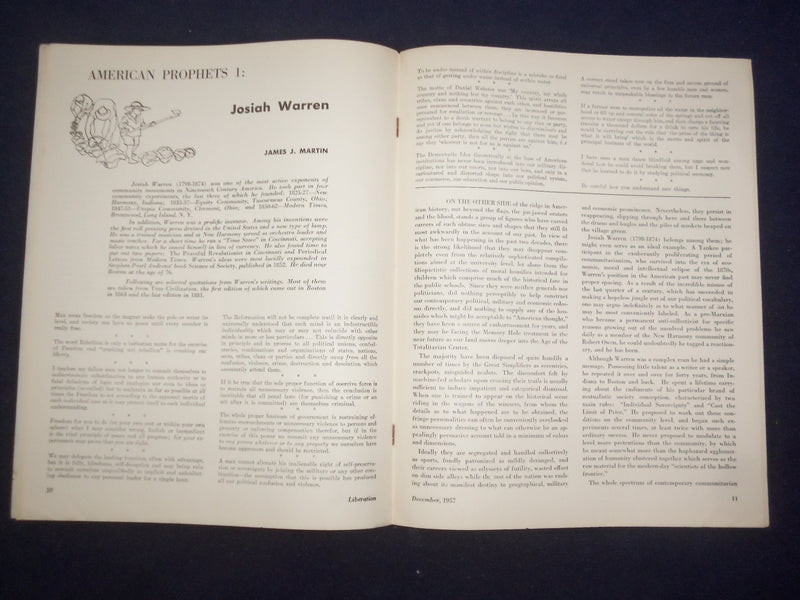 1957 DECEMBER LIBERATION MAGAZINE-THE SPACE AGE-THE JUDGEMENT OF THE ATOM-J 9736