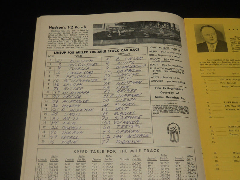 1972 MILLER HIGH LIFE 200 RACE PROGRAM - LATE MODEL STOCK CAR- WISCONSIN- J 5639