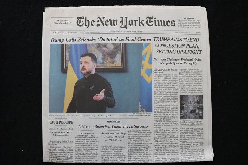 2025 FEBRUARY 20 NEW YORK TIMES - TRUMP CALLS ZELENSKY 'DICTATOR' AS FEUD GROWS